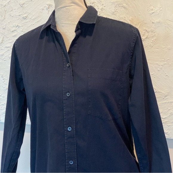 Everlane Navy Blue Long Sleeve 100% Cotton Button Up Shirt Dress Pockets Sz 0 - Picture 10 of 10